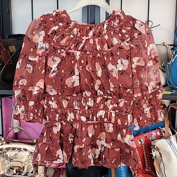 WALTER BAKER METALLIC FLORAL-PRINT BLOUSE SIZE - Picture 5 of 12